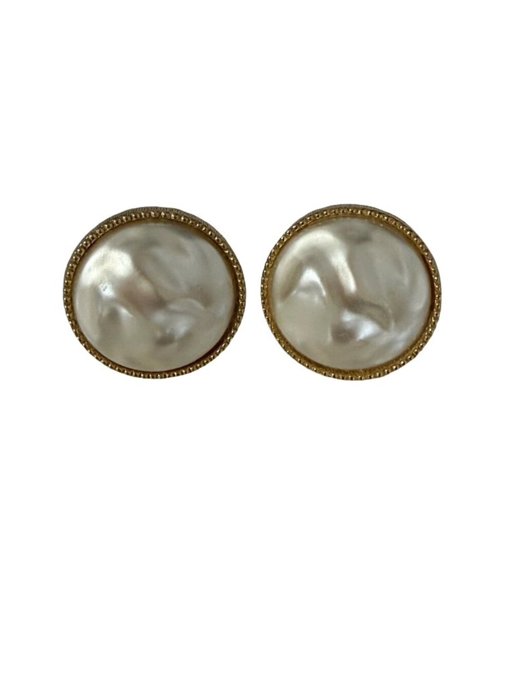 Vintage Gold Tone Faux Baroque Pearl Clip On Earrings Large Statement Mid Centur